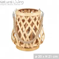 Living Nature "NATURAL LIVING" Houten lantaarn ALAN met glazen theelichthouder, Ø 20 cm x H 21 cm