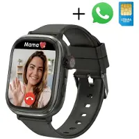 WISEQ Kinder Smartwatch met Simkaart – Smartwatch Tiener - Smartwatch Kinderen met GPS – Horloge kids smartwatch met Whatsapp - Waterdicht IPX7, WiFi & Bluetooth – GPS Kinderhorloge – Zwart