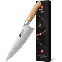 Xinzuo X02O Pin Series Koksmes 21 cm – Professioneel Keukenmes – Olijfhouten Handvat – 3-Laags Composietstaal met Stonewash Afwerking