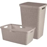 Curver Jute Wasmand met deksel 58L + Wasmand 46L - Taupe