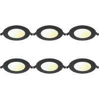 BES LED LED Downlight Inbouwspot Dimbaar 6 Stuks - Brinton Thin - 6W 470lm 120° Bundelhoek - Aanpasbare Lichtkleur 3000K-4000K-6500K - IP40 - Rond - Zwart - Ø128mm Buitenmaat - Ø110mm Zaagmaat
