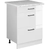 Vicco R-Line Keukenonderkast – 60 cm met laden, met marmeren werkblad Wit Hoogglans