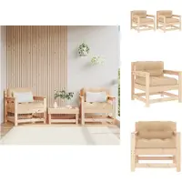 vidaXL Tuinstoelen met kussens, 2 stuks. Massief hout, grenen - Tuinbankelementen