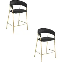 Leobert Set van 2 - Barkrukken BADIA - Zwart - Velvet Bekleding - Gouden Metalen Poten - Stijlvol en Comfortabel, Max. 120 kg