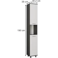 Vicco Ilias Hoge kast – 30.2 x 190 cm met 2 deuren Antraciet/wit