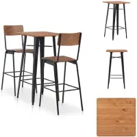 vidaXL Barset Modern Zwart/Bruin - Tafel 60x60x108 - Stoelen 41.5x59x116.5 - Staal/hout - Set tafel en stoelen