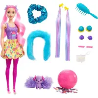 Mattel Barbie Color Reveal, glinsterende haarveranderende pop, glanzend roze