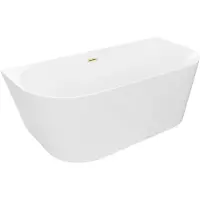 Mexen Oval Slim vrijstaande halfvrijstaande badkuip 170 x 80 , wit, overloop geborsteld goud - 52661708000-55