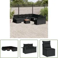 The Living Store Lounge Set - Loungeset - 12-delige Loungeset met kussens poly rattan zwart - Buitendecoratie - Tuinmeubelen - Poly Rattan