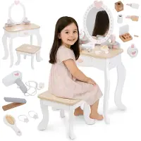 Mamabrum Makeup Dreeser - Houten make-up schuilplaats voor meisjes - Kaptafel, parfum, nagellak, borstel, haarelastiekjes en kaptafel, make-upstation voor meisjes, make-upspiegel voor meisjes