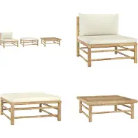 vidaXL 3-delige Loungeset met crèmewitte kussens bamboe - Tuinset - Tuinsets - Loungeset - Loungesets