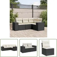 The Living Store Loungebank - Tuin Lounge Set - 4-delige Loungeset met kussens poly rattan zwart - Poly Rattan - Zwarte Lounge Set - Buitendecoratie