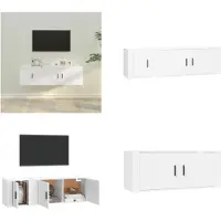 vidaXL 2-delige Tv-meubelset bewerkt hout wit - Tv-kast - Tv-kasten - Tv-meubel - Hifi-meubel