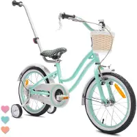 Sun baby Heart Bike Fiets voor een meisje van 4 tot 6 jaar, 16 inch Mint, met fietsbel, zijwieltjes, duwstang en stuurmandje