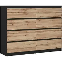 3Xeliving Kast met 8 lades, kleur: zwart en "Wotan eik", afmetingen: 120 x 101 x 39 cm