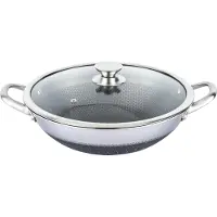Cheffinger , Wok 36cm met honingraatcoating en krasbestendig deksel, Zilver