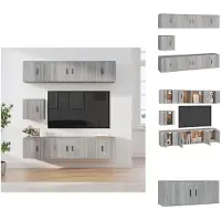 vidaXL Tv-kast - Tv-kasten - Tv-meubel - Hifi-meubel - 7-delige Tv-meubelset bewerkt hout grijs sonoma eikenkleurig