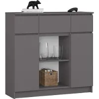 Akord Ladekast K100 met 3 Lades, 2 Deuren en 1 Plank / Furniture Factory / Grafietgrijs / 101 x 98 x 35 cm