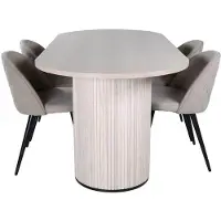 Ebuy24 BiancaWW eethoek eetkamertafel eik fineer wit washed en 4 Velvet Stitches eetkamerstal beige.