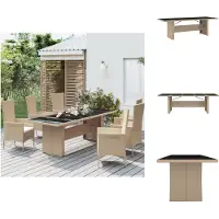 vidaXL Tuintafel met glazen blad, beige, polyrotan en hardglas - Tuintafels