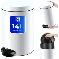 Kadax Pedaalafvalemmer, vuilnisemmer met inhoud, stalen cosmetica-emmer, ronde afvalemmer, elegante emmer voor badkamer en keuken, afvalemmer met kanteldeksel (14 l/wit)