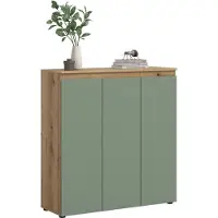 Ebuy24 Scarpa dressoir 3 deuren eik decor, stoffig groen.