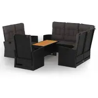 vidaXL 4-delige loungeset voor de tuin met kussens, zwart, van polyrotan