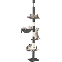Springos Krabpaal - Voor Katten - Meubelbescherming - 4 Etages - 245- 260 cm - DonkerGrijs - Beige