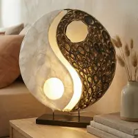 WORU Design tafellamp Ying Yang, wit / opaal, Woon-/ Eetkamer, Textiel / Stof / Zijde, Design, tafellamp
