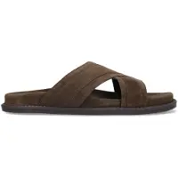 Manfield Donkerbruine suède slippers | Maat 40