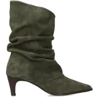 Manfield Groene suède slouchy enkellaarsjes met hak | Maat 38