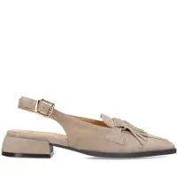 Manfield Taupe suède slingbacks met franjes | Maat 40