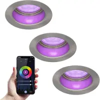 HOFTRONIC™ 3x Mari smart LED inbouwspot verzonken - 5.5 Watt - RGBWW - WiFi+BLE - Verwisselbare GU10 - Dimbaar - voor binnen en buiten - RVS