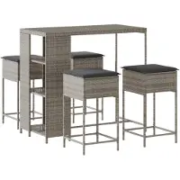 vidaXL 5-delige Tuinbarset met kussens poly rattan grijs
