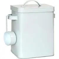 Relaxdays 2 x Metalen opbergbox, 6,5 liter, met doseerhulp, geschikt voor diervoeder en levensmiddelen, luchtdicht, wasmiddelcontainer, wit