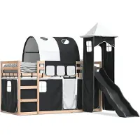 vidaXL Stapelbed met glijbaan en gordijnen wit en zwart 80x200 cm