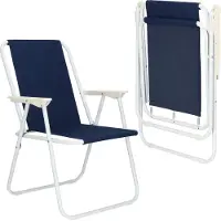 Springos Camping strandstoel - donkerblauw - Gepoedercoated staal - Polyester - 52x59x80 cm
