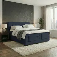 Mörgenn Elektrische Boxspring LUXA - Luxe Splittopper - Pocketvering - Donkerblauw - 200x210 cm - Inclusief Montage + Dekbed en Kussens
