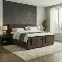 Mörgenn Elektrische Boxspring LUXA - Luxe Splittopper - Pocketvering - Bruin - 200x210 cm - Inclusief Montage + Dekbed en Kussens