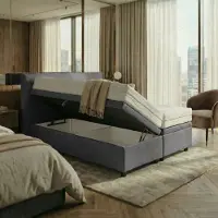 Mörgenn Opbergboxspring Havn met klep - Zonder Matras - Antraciet - 90x200 cm - Inclusief Dekbed en Kussens