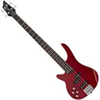 Gear4Music Chicago Left Handed Bass Guitar by Trans Red