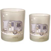 Boltze - Waxinehouders - Set van 2 - Camper - Camperen - Vanlife - 10x9 en 8x7cm - Glas