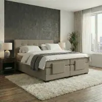 Mörgenn Elektrische Boxspring LUXA - Luxe Splittopper - Pocketvering - Taupe - 140x200 cm - Inclusief Montage + Dekbed en Kussens