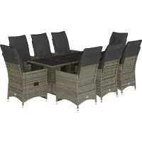 vidaXL 9-delige tuinset met kussens, grijs, van polyrotan