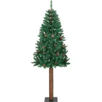 vidaXL Kerstboom met echt hout en dennenappels smal 180 cm PVC groen