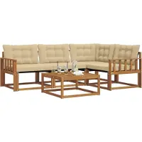 vidaXL Buiten bank set met kussen 5 pcs Natuurlijk en Beige
