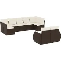 vidaXL 9-delige Loungeset met kussens poly rattan bruin