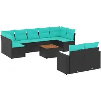vidaXL 10-delige Loungeset met kussens poly rattan zwart