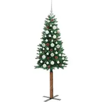 vidaXL Slanke Kerstboom Groen 150 cm PVC en massief dennenhout