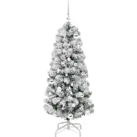 vidaXL Kunstmatige Hinged Kerstboom 150 LED's Groen en Wit 150 cm